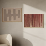 Cuadro horizontal abstracto con líneas difuminadas en tonos terracota y beige, kudeko.com