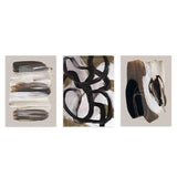 Conjunto de cuadros marrón minimalistas abstractos con pinceladas modernas en tonos marrones, negros y blancos, disponibles en kudeko.com.