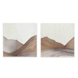Conjunto de cuadros cuadrados marrón minimalistas abstractos con inspiración en paisajes naturales, disponibles en kudeko.com.