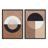 Conjunto de cuadros marrón minimalistas con diseño geométrico, disponibles en kudeko.com.\n