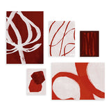 Conjunto de cinco cuadros abstractos terracota con trazos, líneas y formas geométricas, kudeko.com