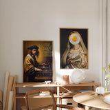 Cuadro pop-art con retrato barroco y tornamesa vintage "Old Vinyl Sounds Better", disponible en kudeko.com.