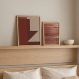 Cuadro geométrico en tonos terracota, burdeos y beige con diseño moderno, kudeko.com