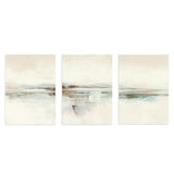 Conjunto de tres cuadros abstractos en tonos beige y trazos azules