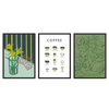 Conjunto de três quadros vintage de café e natureza. Disponível em kudeko.com
