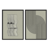 Set aus zwei Wandbildern mit abstrakten Motiven aus schwarzen welligen und geschwungenen Linien auf beigem, texturiertem Hintergrund, in einem modernen abstrakten Stil mit neutralen Farbtönen. Erhältlich auf kudeko.com
