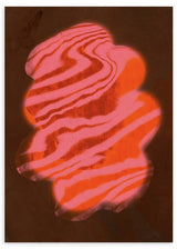 Quadro abstrato com forma ondulada em tons de vermelho e rosa sobre fundo escuro, kudeko.com. Disponível em kudeko.com