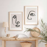 decoración con cuadros, ideas - Conjunto de dos cuadros de rostros abstractos y minimalistas. Una combinación de cuadros hechos para convivir el uno con el otro.