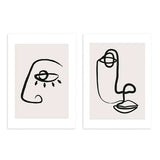 Conjunto de dos cuadros de rostros abstractos y minimalistas. Una combinación de cuadros hechos para convivir el uno con el otro.