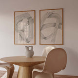 Conjunto de dos cuadros abstractos con líneas grises entrelazadas. kudeko.com