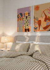 Composición de dos cuadros decorativos de estilo orgánico y abstracto, ilustración artística del sol y la luna, modelo Sun a Moon