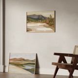 Composición de dos cuadros decorativos de estilo orgánico y minimalista, paisaje desértico sereno con cactus saguaro, modelo Saguaro Desert Serenity