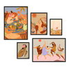 Conjunto de cinco cuadros decorativos con marco de estilo mar_y_playa y orgánico, mural ilustrado de verano con figuras, playa y flores, modelo Mural III - Together