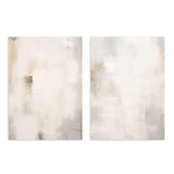 Ensemble de deux tableaux avec composition abstraite en tons crème, beige, blanc cassé et gris clair, au style abstrait et à l’esthétique sereine pour décoration murale. Disponible sur kudeko.com