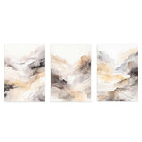 Conjunto de tres cuadros abstractos en tonos tierra, estilo whatercolor