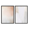 Conjunto de dos cuadros abstractos en tonos neutros suaves con marco negro, kudeko.com\n