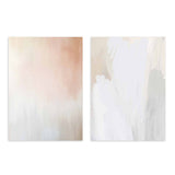 Conjunto de dos cuadros abstractos en tonos neutros suaves con marco negro, kudeko.com