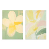 Conjunto de dos cuadros con flores abstractas en tonos amarillos y marco negro, kudeko.com
