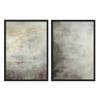 Conjunto de dos cuadros abstractos con texturas suaves, manchas difuminadas en beige, gris, blanco roto y tonos topo, de estilo abstracto. Disponible en kudeko.com