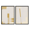 Conjunto de dos cuadros con composición abstracta de rectángulos, franjas doradas, fondo beige claro y superposiciones suaves de estilo abstracto. Disponible en kudeko.com