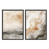 Conjunto de dos cuadros con formas abstractas fluidas en beige, arena, gris humo y negro, con composición orgánica de estilo abstracto. Disponible en kudeko.com