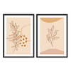 Set aus zwei Wandbildern mit linearen botanischen Zweigen und Blättern in Beige, Terrakotta, Altrosa und Senfgelb, im minimalistischen und natürlichen Stil. Erhältlich auf kudeko.com