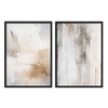 Conjunto de dois quadros com composição abstrata em branco, bege, cinzento quente e detalhes dourados, com texturas suaves, manchas difusas, veladuras leves e estilo contemporâneo equilibrado. Disponível em kudeko.com