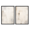Conjunto de dos cuadros con composición abstracta en tonos crema, beige, blanco roto y gris claro, de estilo abstracto y estética serena para pared. Disponible en kudeko.com
