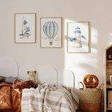 Cuadro infantil decorativo de barco de vela en tonos azules. kudeko.com
