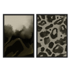 Conjunto de dos cuadros decorativos con marco de estilo minimalista y blanco_y_negro, díptico abstracto animal print leopardo en tonos neutros, modelo Two Combo - Animal Print Leopardo