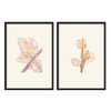 Conjunto de dos cuadros decorativos con marco de estilo minimalista y orgánico, dúo botánico abstracto en acuarela, modelo Two Combo - Hojas Suspendidas