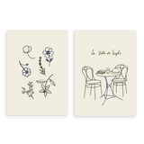 Conjunto de dos cuadros decorativos sin marco de estilo minimalista y orgánico, dúo minimalista de flores y escena cotidiana, modelo Two Combo - La vida es simple