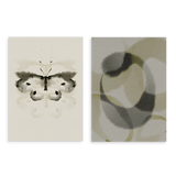Conjunto de dos cuadros decorativos sin marco de estilo minimalista y sereno, dúo abstracto en tonos neutros con mariposa etérea, modelo Two Combo - Velo de Mariposa