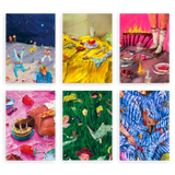 Conjunto de seis cuadros decorativos sin marco de estilo colorido y abstracto, escenas festivas surrealistas y coloridas, modelo Six Combo - Colorful Chaos