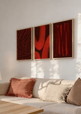 Conjunto de tres cuadros decorativos de estilo abstracto y minimalista, tríptico abstracto en tonos terracota, modelo Three Combo - Velvet Terracota