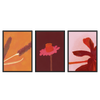 Conjunto de tres cuadros decorativos con marco de estilo colorido y ilustración, trío floral cálido y expresivo, modelo Three Combo - Flores Encendidas