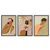 Conjunto de tres cuadros decorativos con marco de estilo minimalista y orgánico, trío de retratos femeninos con flores y aire sereno, modelo Three Combo - Waiting and Relaxing