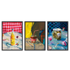 Conjunto de tres cuadros decorativos con marco de estilo orgánico y colorido, bodegones modernos de mesa con alimentos y bebidas, modelo Three Combo - Indulgent Chocolate Moment