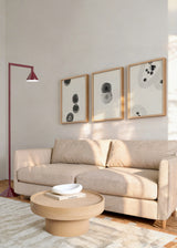 Conjunto de tres cuadros decorativos de estilo minimalista y blanco_y_negro, tríptico abstracto zen en blanco y negro, modelo Three Combo - Growth