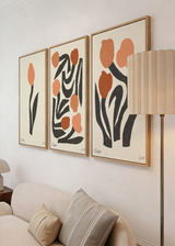 Conjunto de tres cuadros decorativos de estilo minimalista y orgánico, trío de tulipanes modernos abstractos, modelo Three Combo - Modern Flower