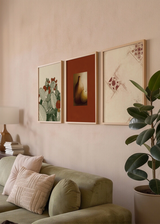 Conjunto de tres cuadros decorativos de estilo minimalista y orgánico, trío mediterráneo de cactus, bodegón y azulejos, modelo Three Combo - Raíces