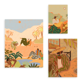 Conjunto de tres cuadros decorativos sin marco de estilo mar_y_playa y orgánico, escenas tropicales y femeninas de verano, modelo Mural I - Farmer Guava