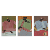 Conjunto de tres cuadros decorativos sin marco de estilo minimalista y colorido, trío de retratos abstractos y serenos, modelo Three Combo - No place to be