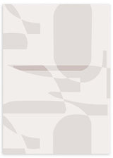 Quadro com formas geométricas suaves sobrepostas em bege, areia e cinzento claro, composição abstrata equilibrada sobre fundo marfim, num estilo geométrico depurado. Disponível em kudeko.com