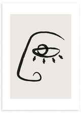 Cuadro de rostro abstracto en blanco y negro con fondo ligeramente beige. Una ilustración que encagará muy bien dentro de estilos minimalistas.