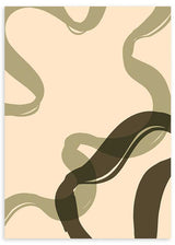 Cuadro con formas abstractas sinuosas en beige, verde oliva y marrón oscuro, composición orgánica de estilo abstracto para pared moderna. Disponible en kudeko.com