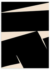 Tableau encadré avec formes angulaires noires et beige clair, fond sombre contrasté et style abstrait moderne pour décoration murale contemporaine. Disponible sur kudeko.com