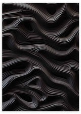 Tableau avec ondes abstraites en noir, gris et blanc, lignes fluides, effet de profondeur sur fond sombre et style abstrait contemporain. Disponible sur kudeko.com