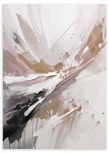 Tableau avec composition abstraite de traits fluides en blanc, beige, rose poudré, gris doux et noir, au style abstrait et à l’équilibre contemporain. Disponible sur kudeko.com
