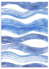 Cuadro con líneas onduladas en azul cobalto, azul medio y azul claro sobre fondo blanco, composición fluida de estilo abstracto. Disponible en kudeko.com